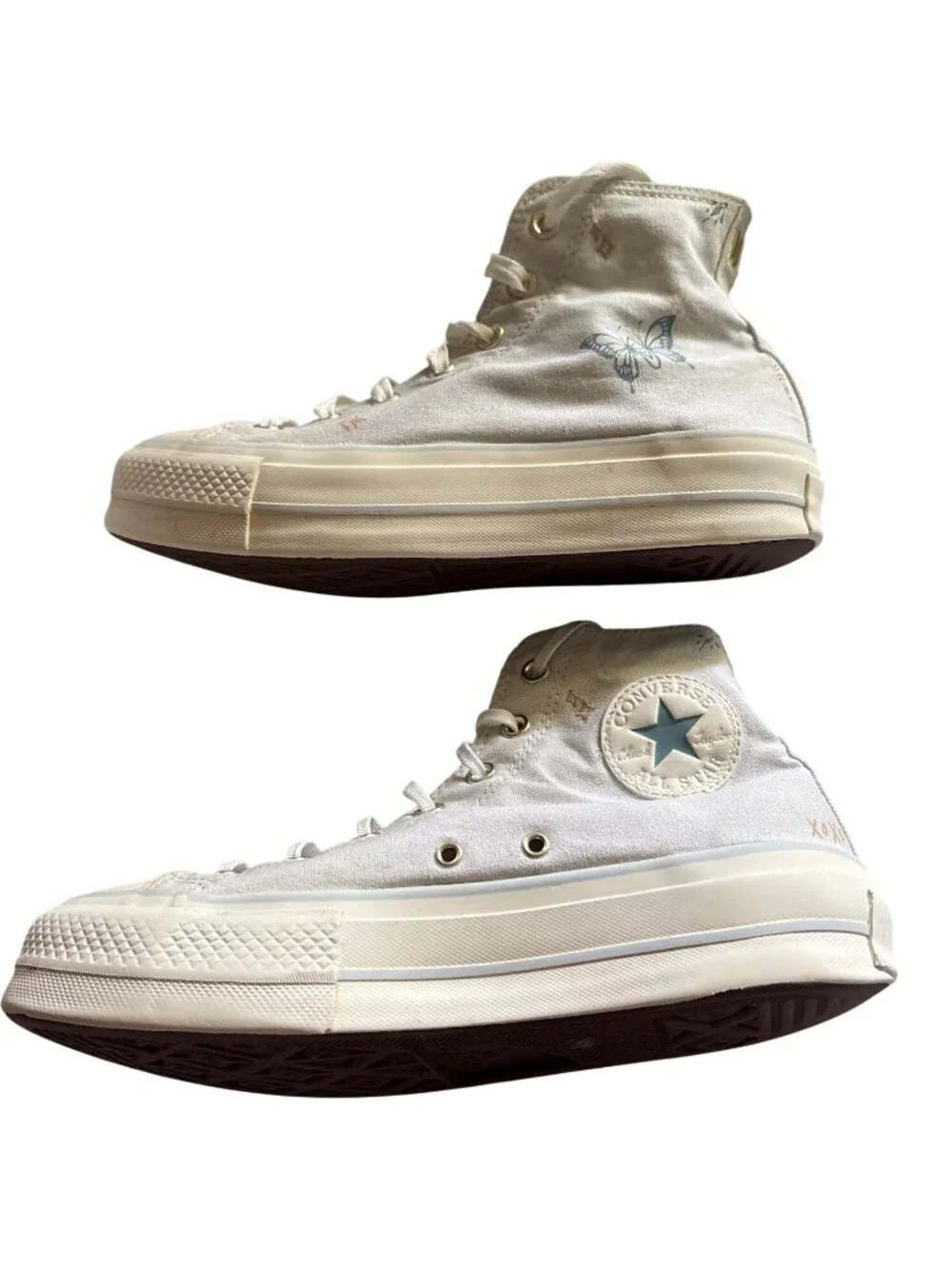 Converse All Star High Top Sneakers White Canvas Butterfly Print Women Size 7